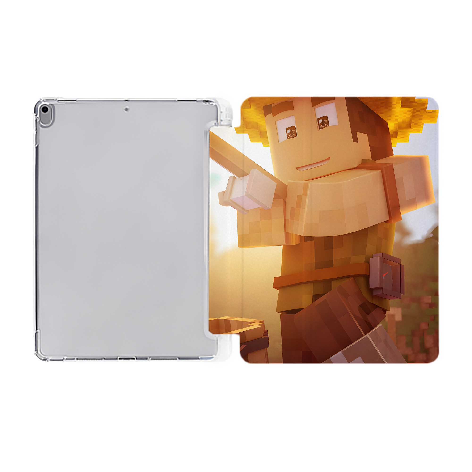 （画像用） マインクラフト ブロックの世界 Minecraft MC Block world IPad ケース ペン収納付き 三つ折りスタンド PUレザー×シリコン 対応機種9.5/10.5/10.9インチ